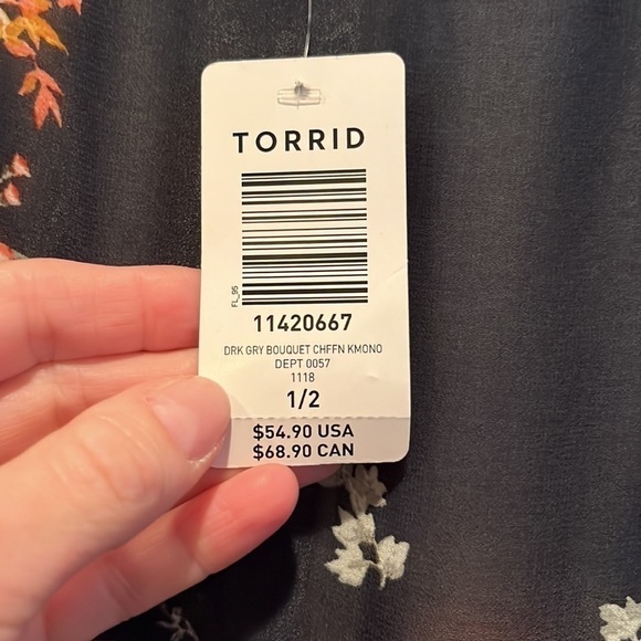 𝅺TORRID NWT sheer floral bouquet, chiffon, open kimono long length size 1/2X - Picture 3 of 7